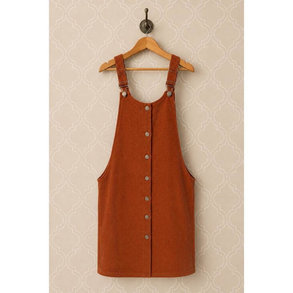 Blue Rain Corduroy Button Front Pinafore Overall Dress Rust Orange Size L